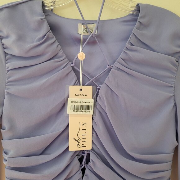 Oh Polly Periwinkle Ruffle Lace Up Plunge 'Cemile' Mini Dress SIZE 6/ SMALL NWT - Picture 7 of 8